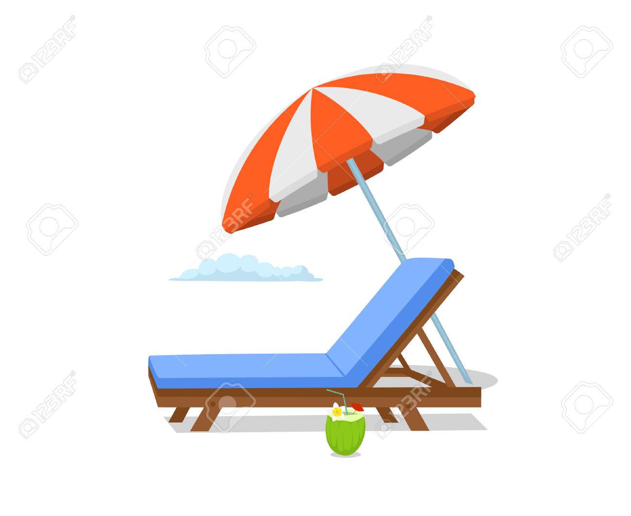 Lété Parasol De Plage Salon Chaise De Soleil Scène Isolé