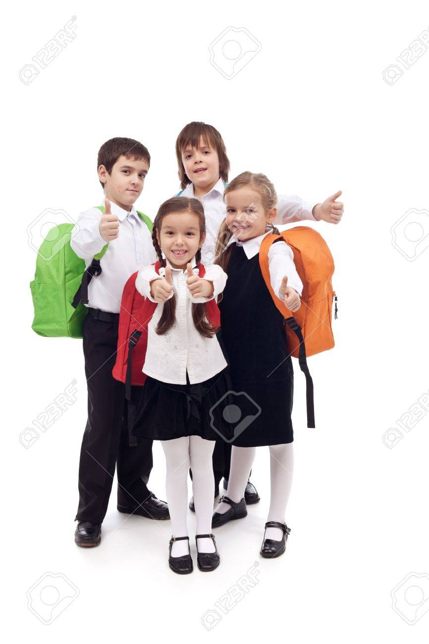 Happy elementary school kids group with thumbs up - isolated - 18162505 Happy elementary school kids group with thumbs up - isolated - 18162505