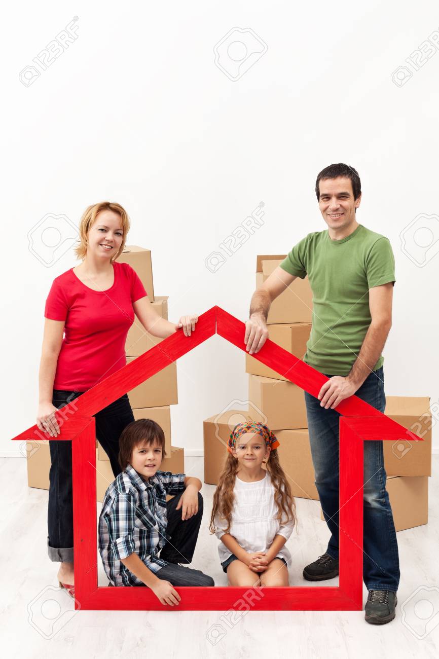 Family with two kids buying a new home concept - 18494334 Family with two kids buying a new home concept - 18494334