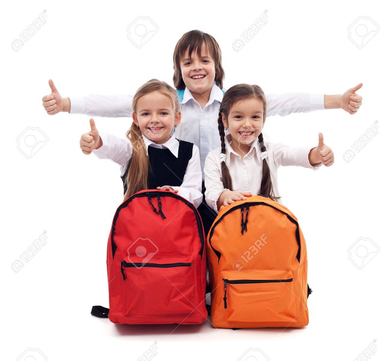 Back to school concept with happy kids giving thumbs up sign - isolated - 21450634 Back to school concept with happy kids giving thumbs up sign - isolated - 21450634