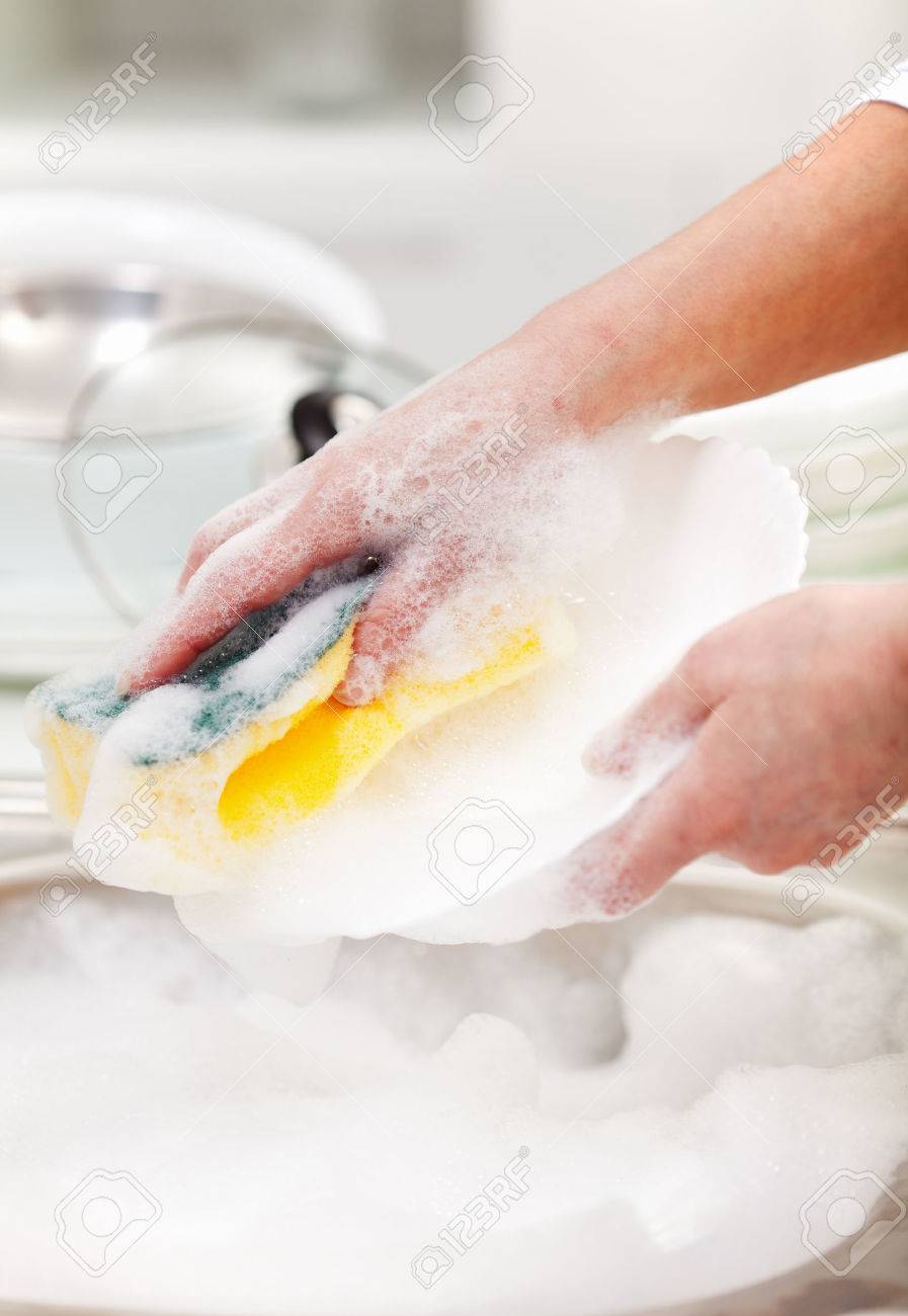 Woman washing the dishesin the kitchen sink area - closeup on hands - 25986168 Woman washing the dishesin the kitchen sink area - closeup on hands - 25986168