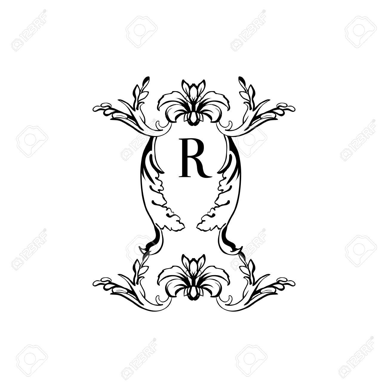stylish and elegant frame design template with letter r vector