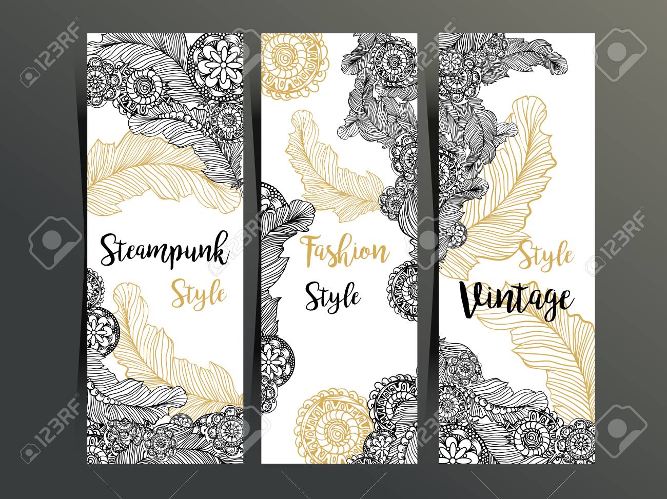vertical flyers or three fold brochure template with steampunk