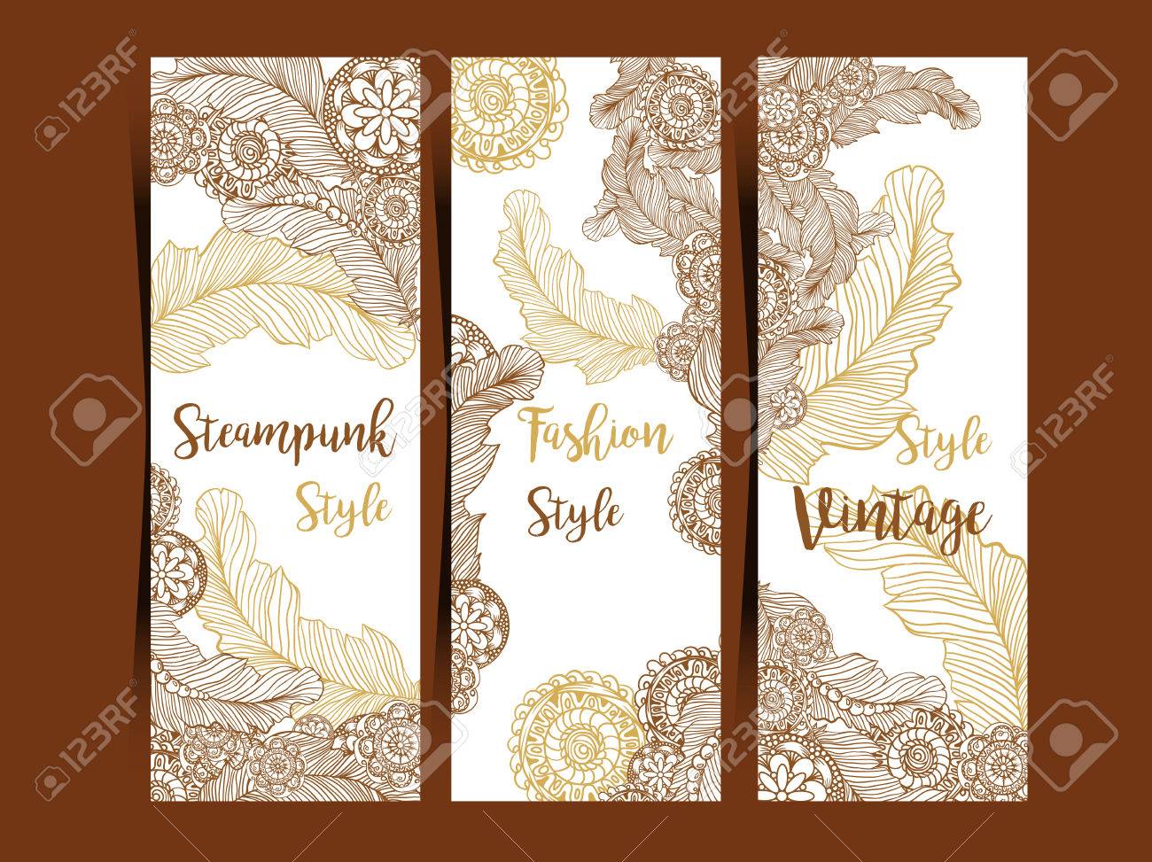 vertical flyers or three fold brochure template with steampunk