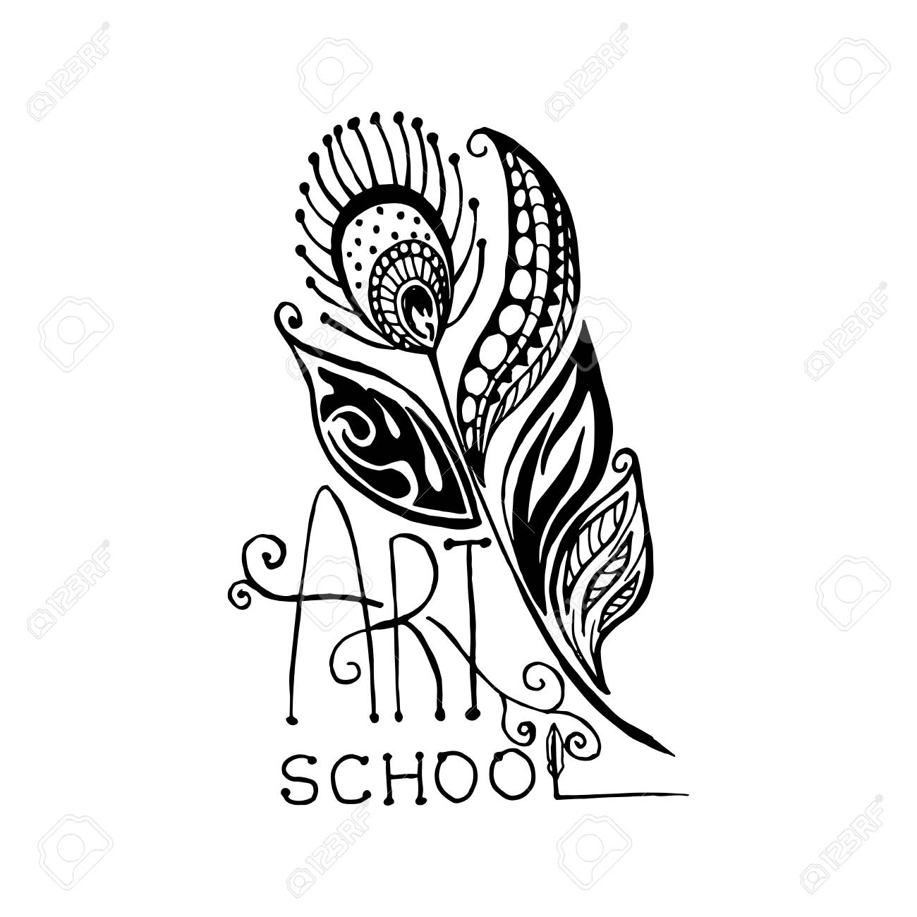 Decorative Line Art Doodle Style Tribal Peacock Feather Design For School Stock Vector Decorative Line Art Doodle Style Tribal Peacock Feather Design For School Stock Vector