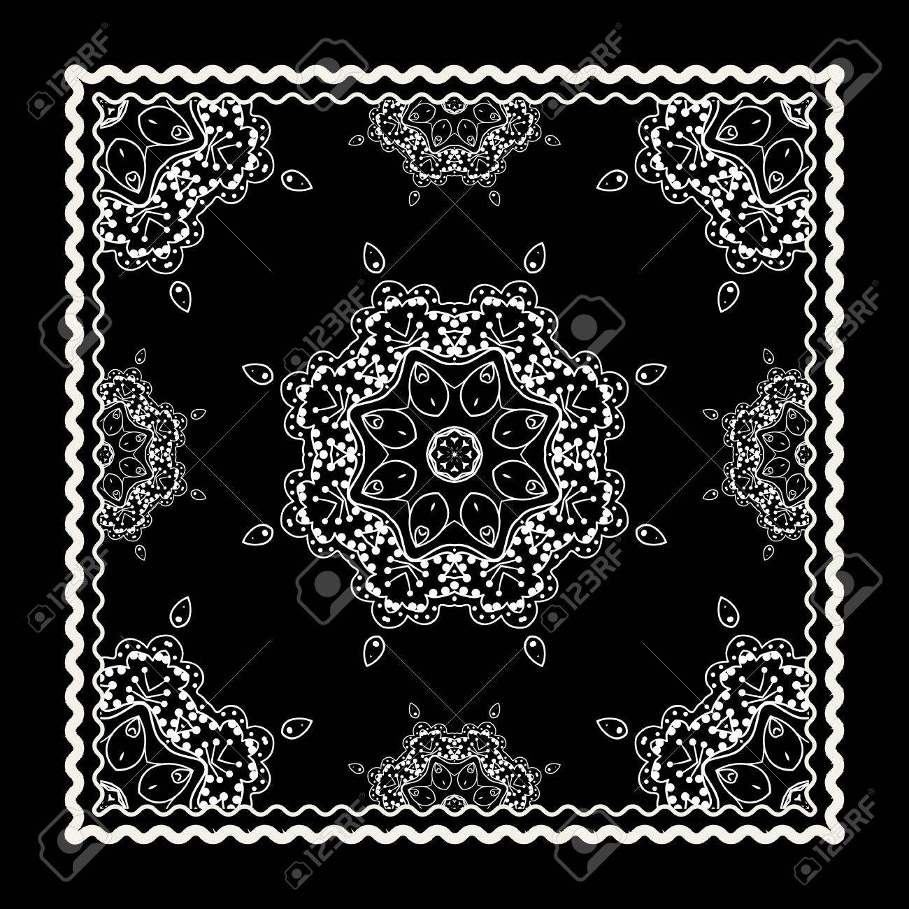 黒のバンダナ プリントです 枠線とフレームとベクトル装飾タイル パターン のイラスト素材 ベクタ Image