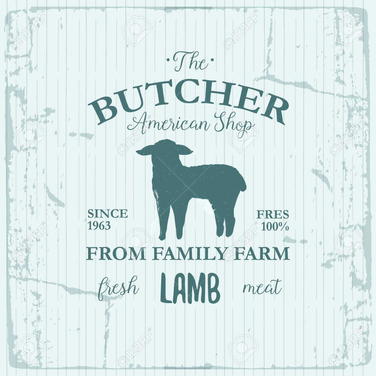 ラムと肉屋アメリカ店のラベルのデザイン ファーム動物ヴィンテージ ロゴ テクスチャ テンプレート レトロな子羊の動物のシルエット 広告 タイポグラフィのバナーに使用できます のイラスト素材 ベクタ Image 4570
