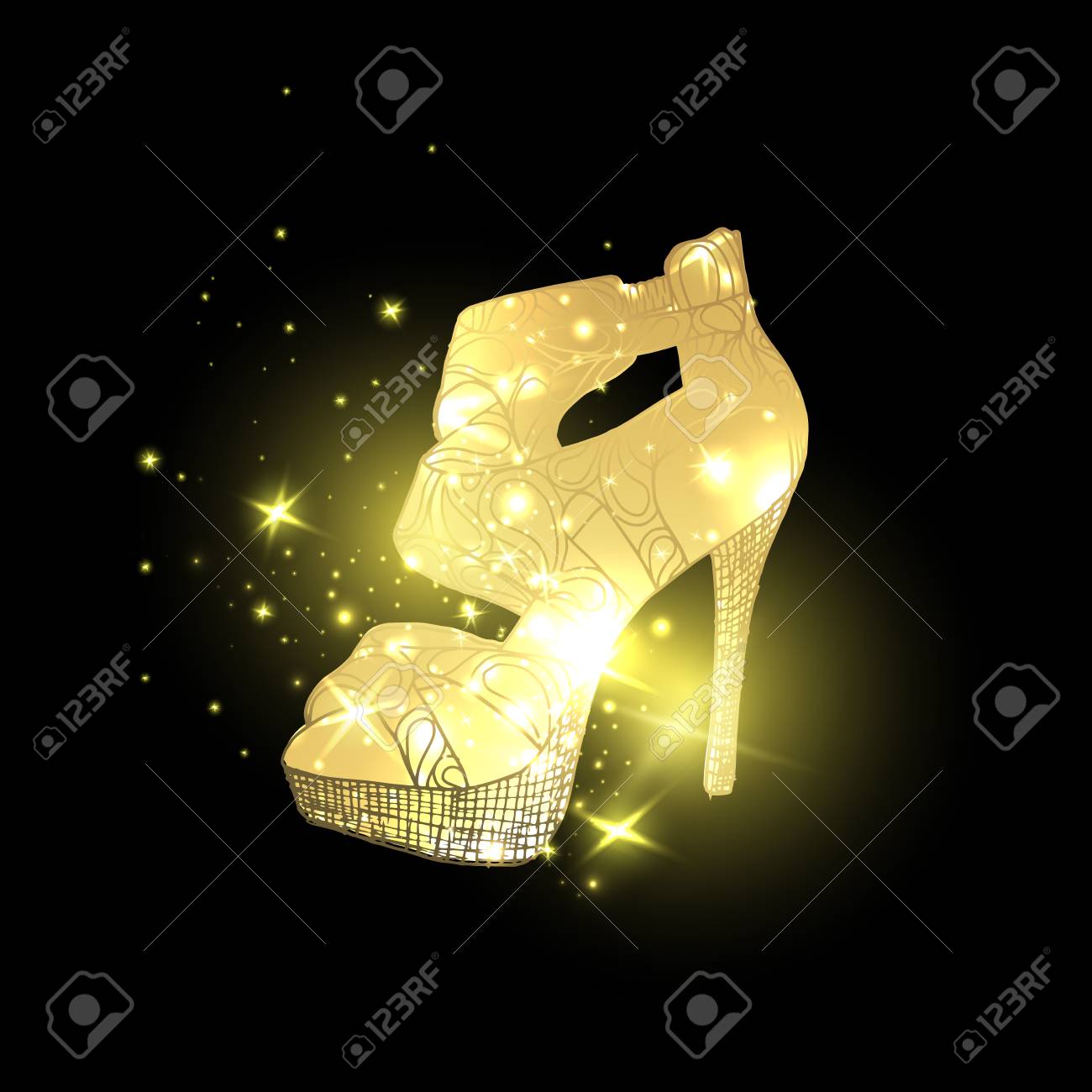Golden Shining Woman Night Shoes With High Heels With Star Blinks Royalty Free Cliparts Vectors And Stock Illustration Image