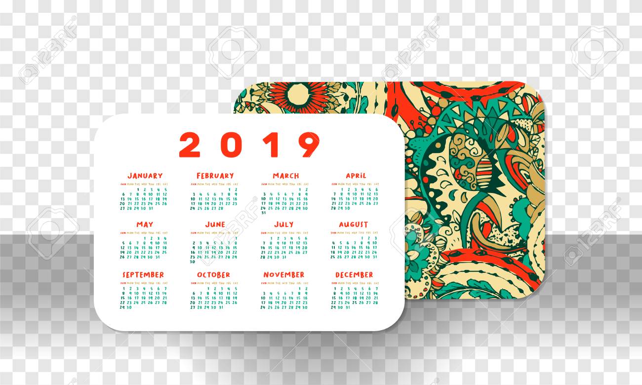 2019 pocket calendar basic grid vector horizontal orientation printable wallet calendar