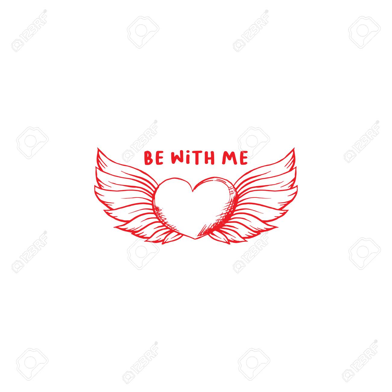 Love You Sketch Vector Color Illustration Hand Drawn Angel Wings