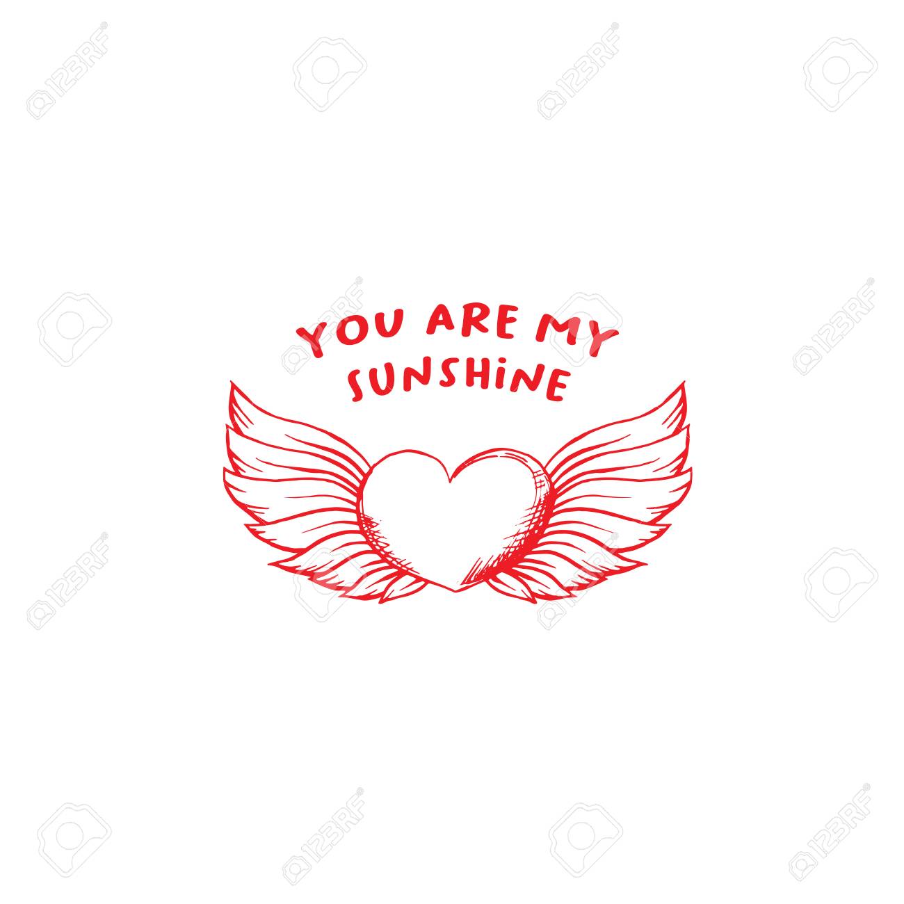 Love You Sketch Vector Color Illustration Hand Drawn Angel Wings
