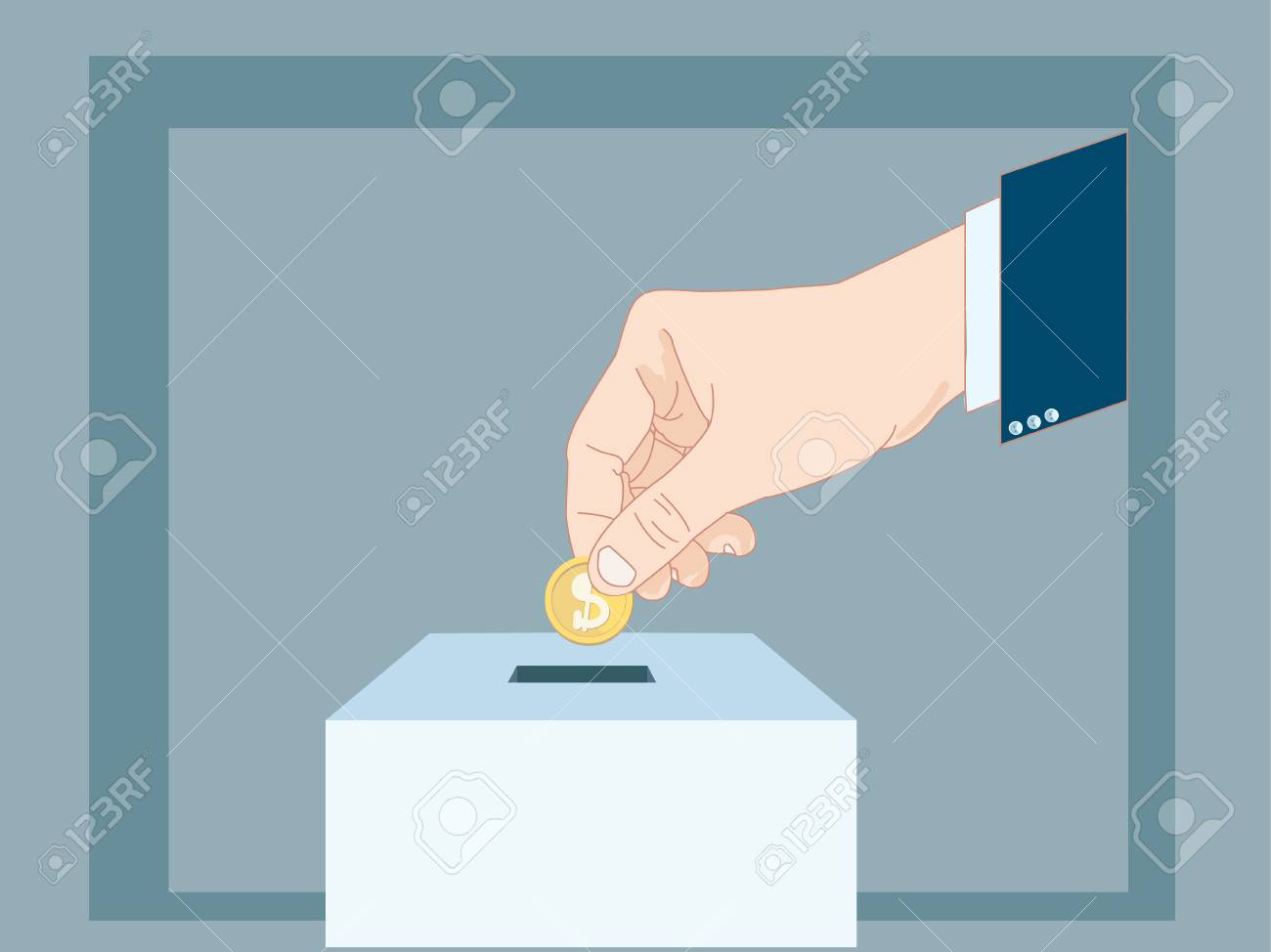 募金箱ベクトル図、フラット スタイル デザインのコインを置く手。のイラスト素材・ベクター Image 79415225