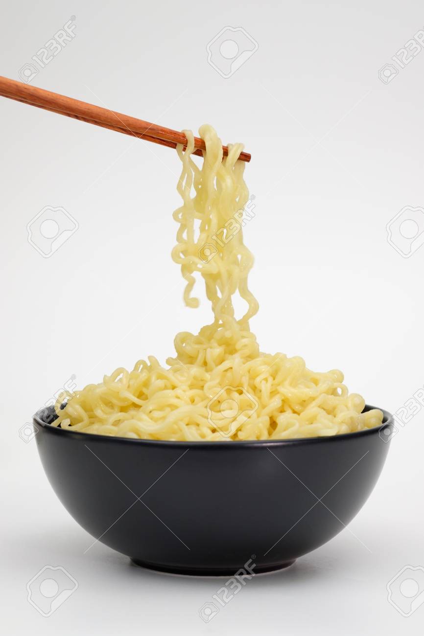 Black Bowl Of Instant Noodles With 