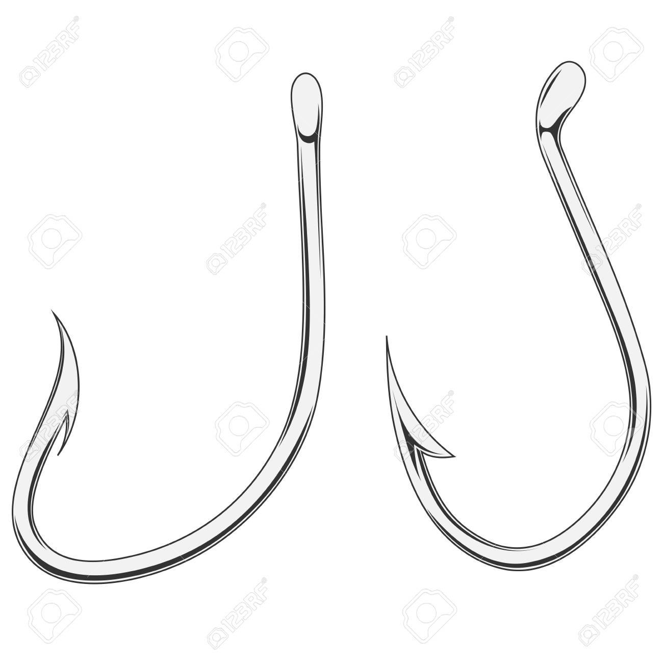 2 つの釣りのフックの黒と白のベクトル イラスト セットのイラスト素材 ベクタ Image