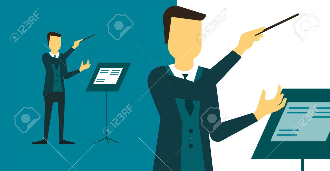 オーケストラや合唱団のパフォーマンスを指示する人 バンド リーダーのイラスト素材 ベクタ Image