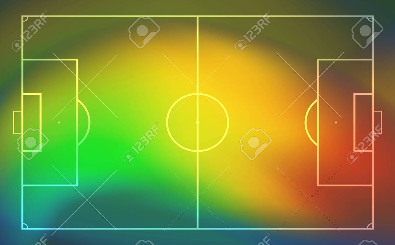 サッカーやサッカーのフィールドは、ゲーム中に移動し、場所のプレーヤーのためのヒートマップを持っています。サッカーの試合の統計や戦略。ベクターの図。のイラスト素材・ベクター  Image 137299271