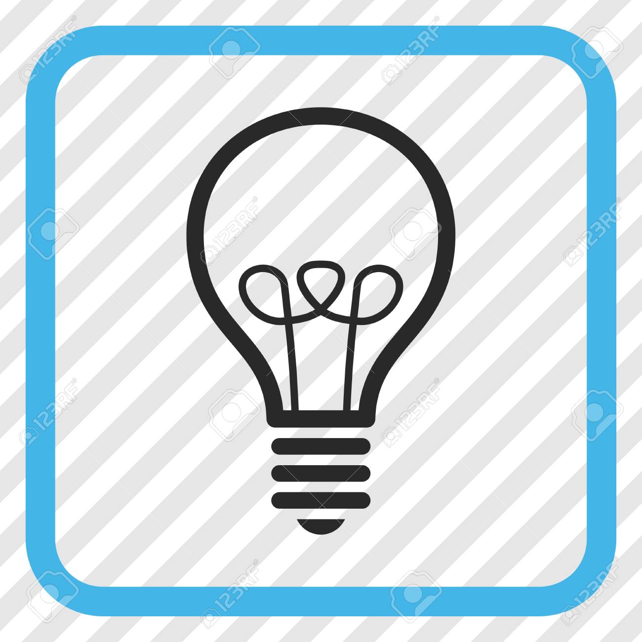 ランプ電球ブルーとグレーはベクトル アイコンです 画像のスタイルは 斜め斜線背景は透明で丸みを帯びた正方形のフレームの中のフラット絵文字シンボルです のイラスト素材 ベクタ Image