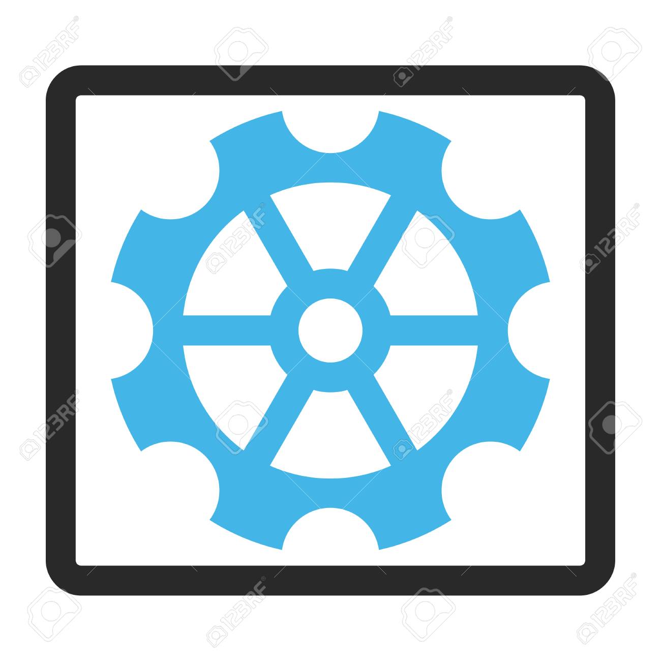 歯車のグリフ アイコン 画像のスタイルは 角丸四角形 青と灰色の色 白い背景でバイカラー フラット アイコン シンボルです の写真素材 画像素材 Image