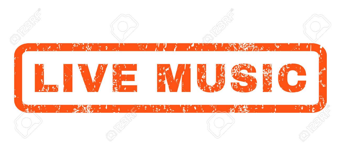 Música En Vivo De Caucho Sello De Marca De Agua De Texto Sello Etiqueta Redondeada En El Interior De Forma Rectangular Con Diseño De Grunge Y Textura De Polvo Horizontal Emblema De