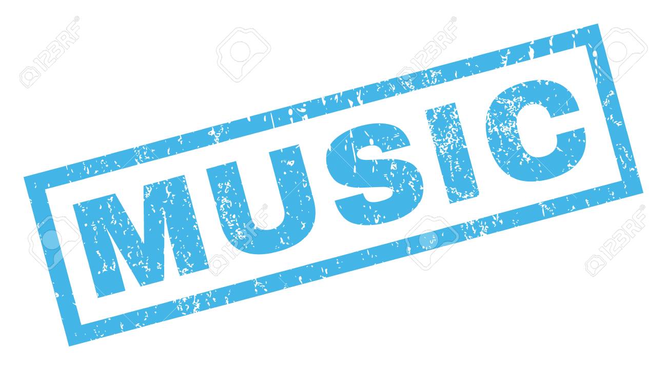 Marca De Agua Del Sello Del Sello De Goma Del Texto De La Música Título Dentro De Forma Rectangular Con Diseño Grunge Y Textura Sucia Inclinado Vector Tinta Azul Emblema Sobre Un