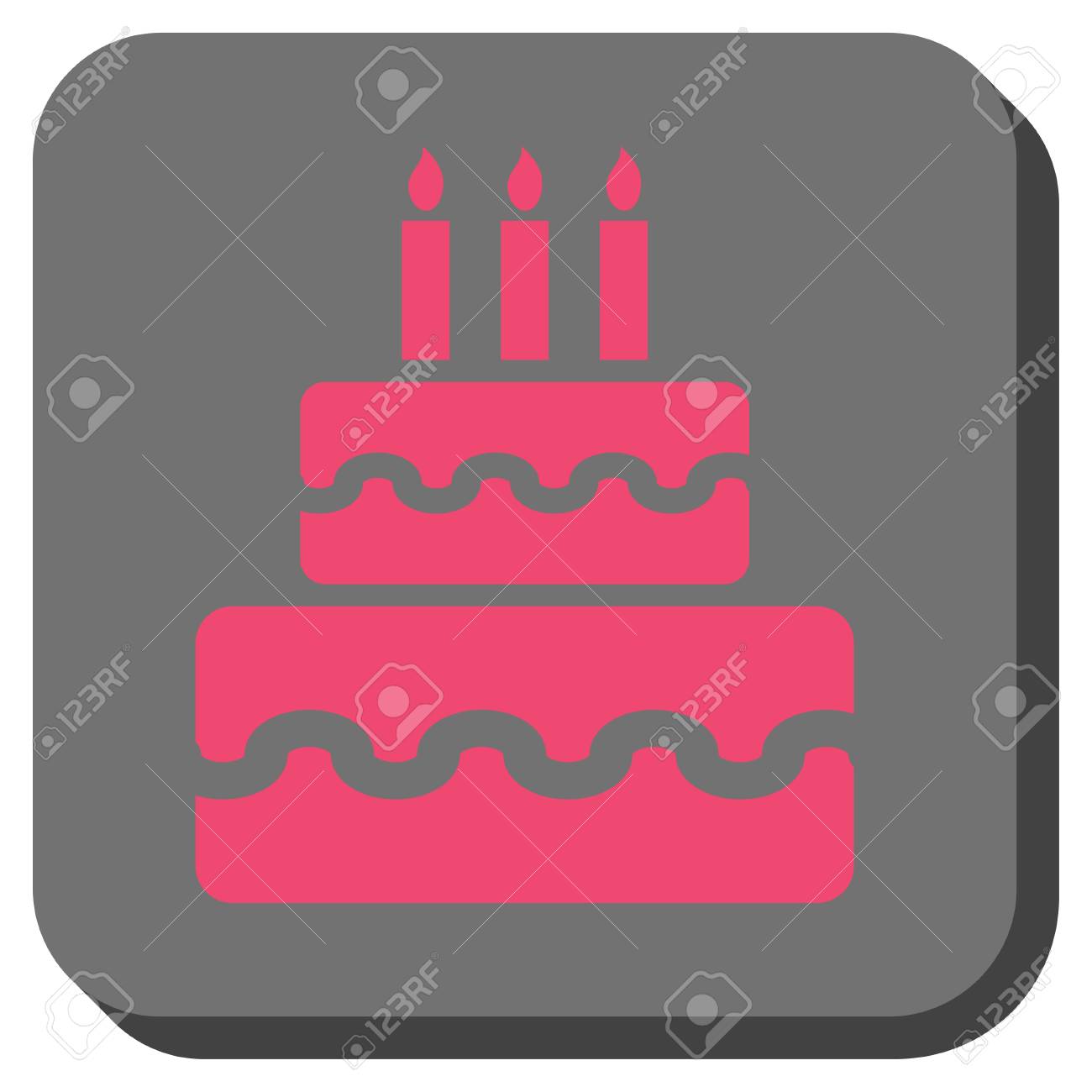 Bouton D Interface Gateau D Anniversaire Le Style De Pictogrammes Vectoriels Est Un Symbole Plat Centre Dans Un Bouton Carre Des Couleurs Roses Et Gris Clip Art Libres De Droits Vecteurs Et Illustration