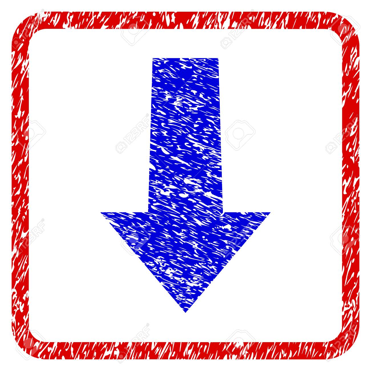 矢印ダウン グランジ テクスチャ アイコン 丸みを帯びた赤フレーム傷質感とブルーのシンボル 青と赤の色 粒子の粗いデザインで腐食したラスター スタンプです の写真素材 画像素材 Image 4359
