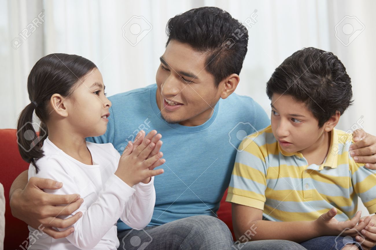 Father Talking To His Children Stock Photo, Picture and Royalty Free Image.  Image 39117904.
