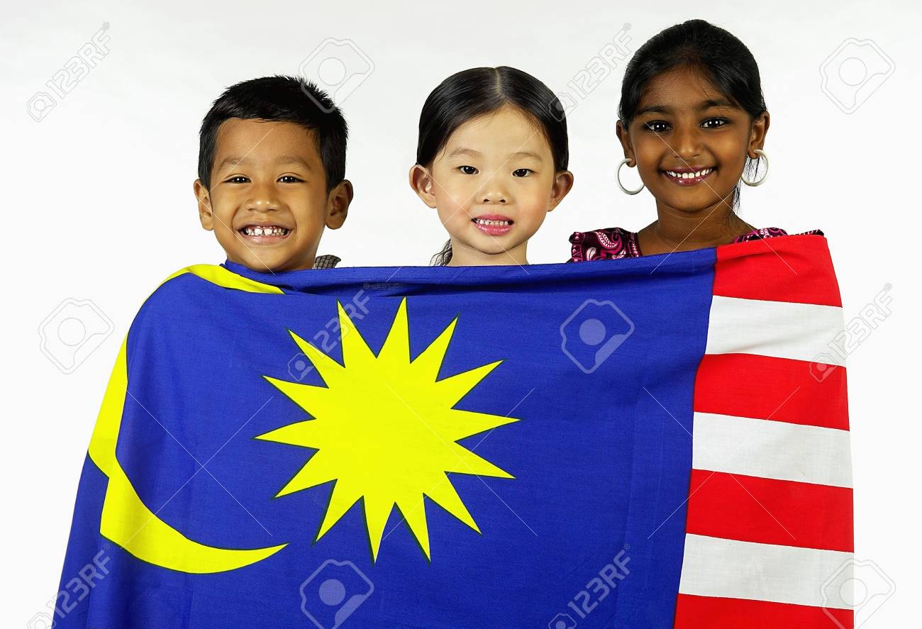 Malay, Chinese and Indian kids holding Malaydian flag - 85735798 Malay, Chinese and Indian kids holding Malaydian flag - 85735798