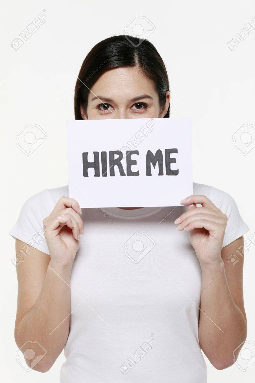 Woman holding placard with text on it - 10572684 Woman holding placard with text on it - 10572684