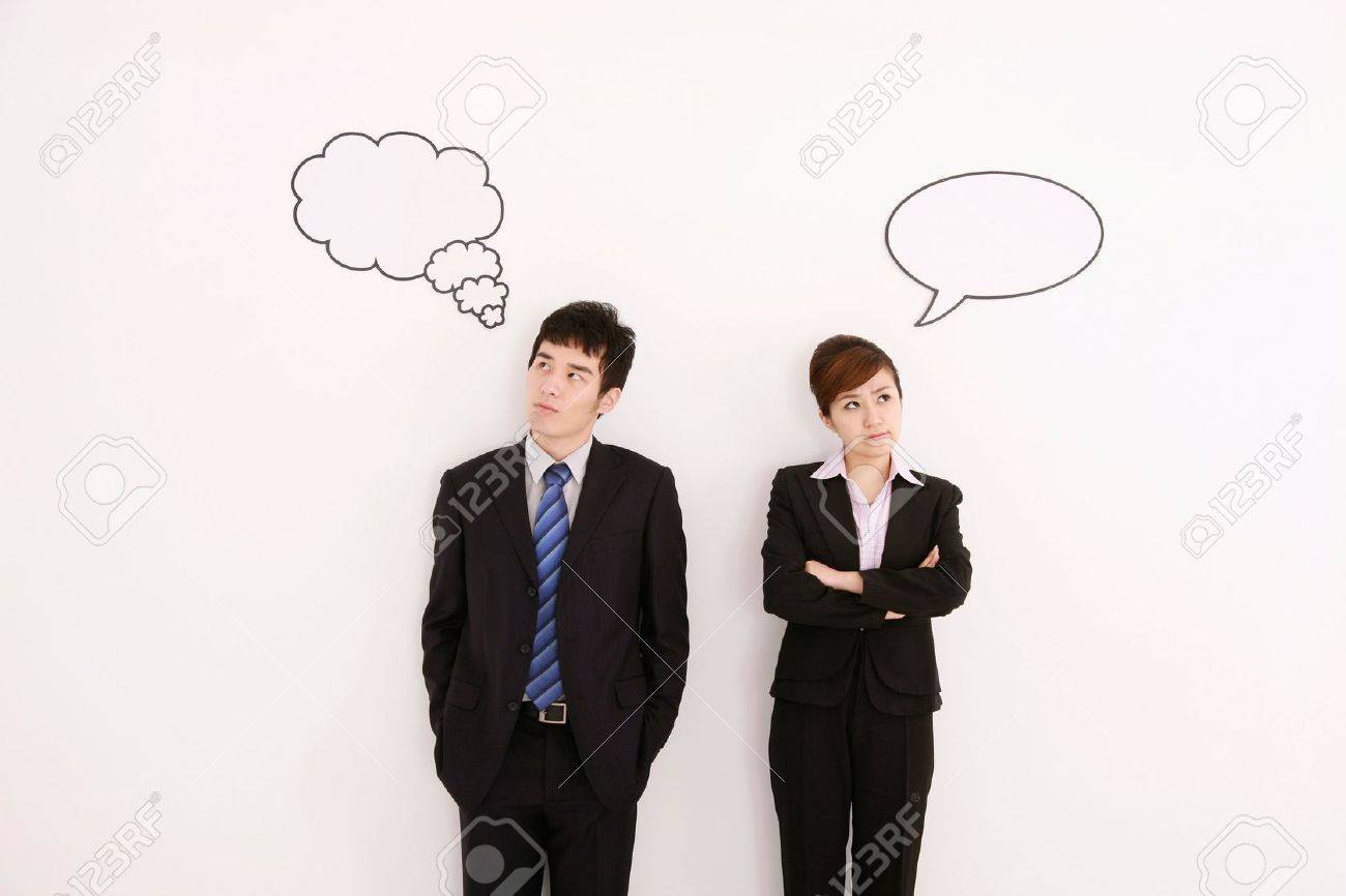Business people with thought and speech bubble above their heads - 13384013 Business people with thought and speech bubble above their heads - 13384013