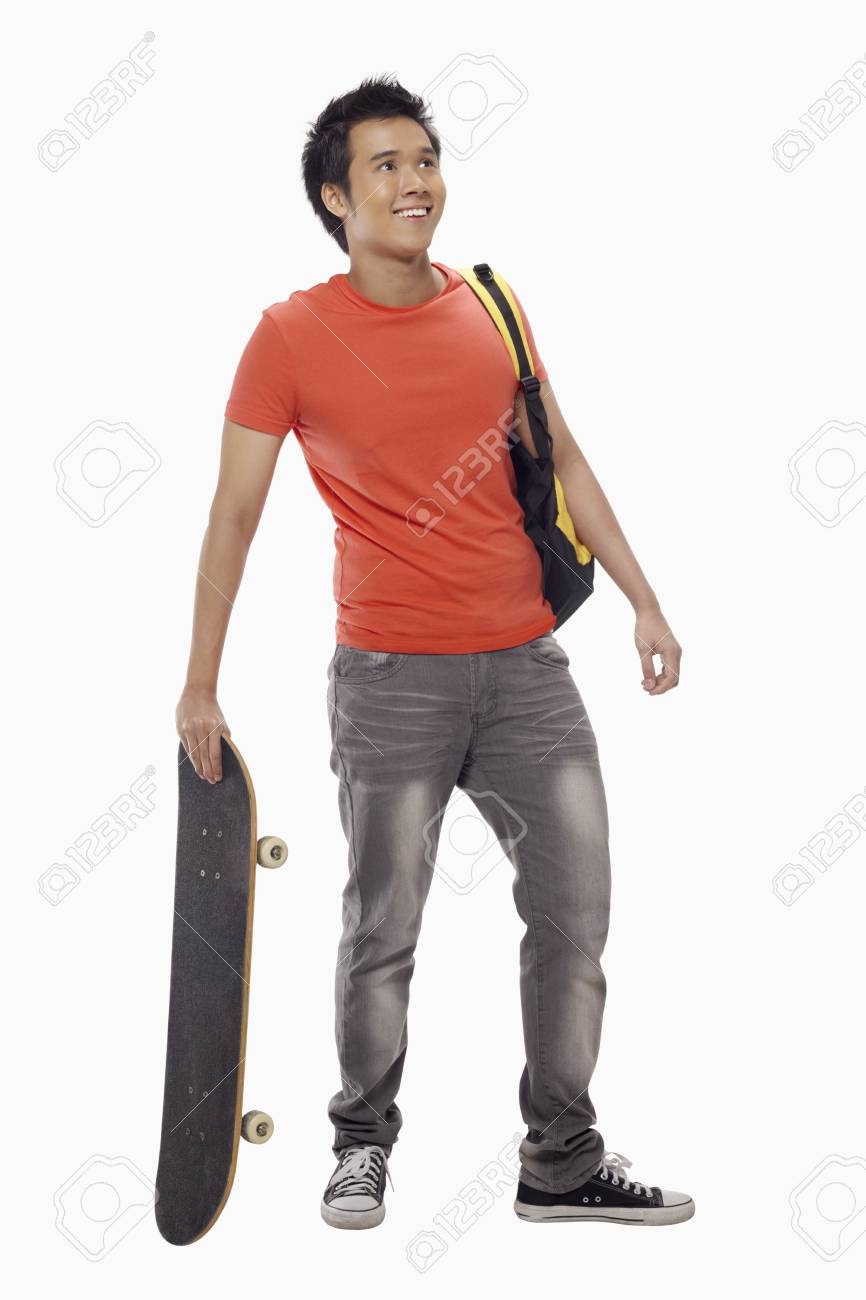 skateboard holding backpack