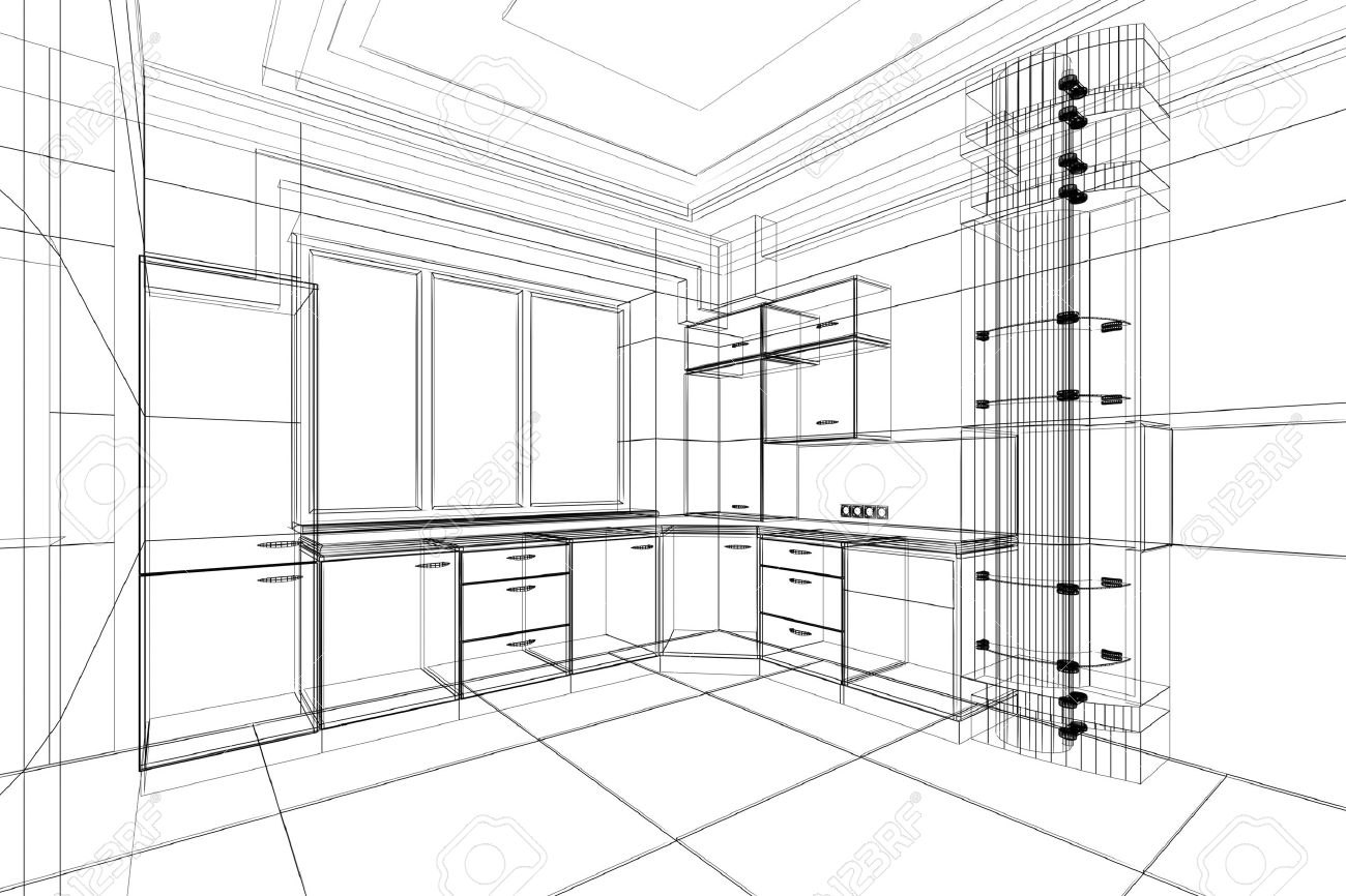 abstract sketch design interior of kitchen stock photo, picture abstract sketch design interior of kitchen stock photo, picture
