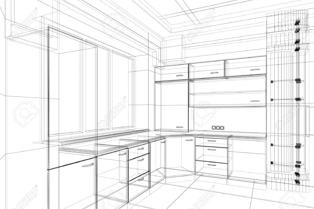 abstract design sketch of kitchen interior stock photo, picture abstract design sketch of kitchen interior stock photo, picture
