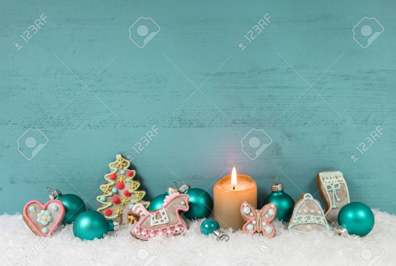 Shabby Chic Christmas Background With Candle And Gingerbread Stock Photo Picture And Royalty Free Image Image 28446010