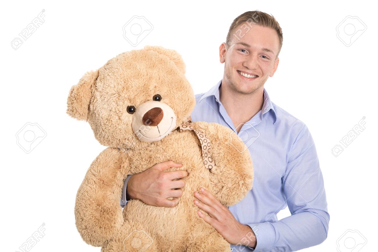 Bear giovane Isolato attraente con Teddy e In sorridente Felice 3Rcq4j5AL