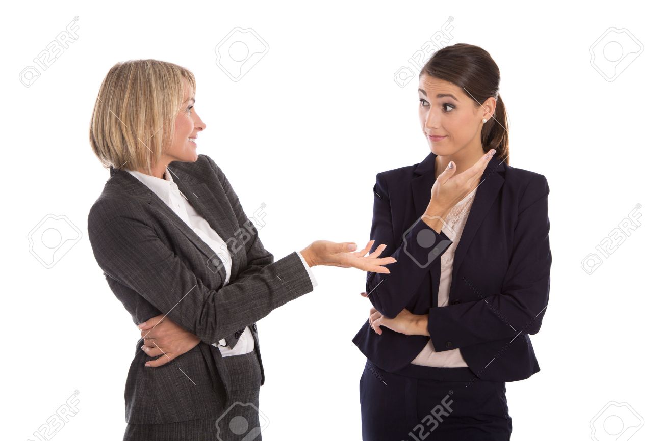 Two isolated business woman talking together. - 33450324 Two isolated business woman talking together. - 33450324