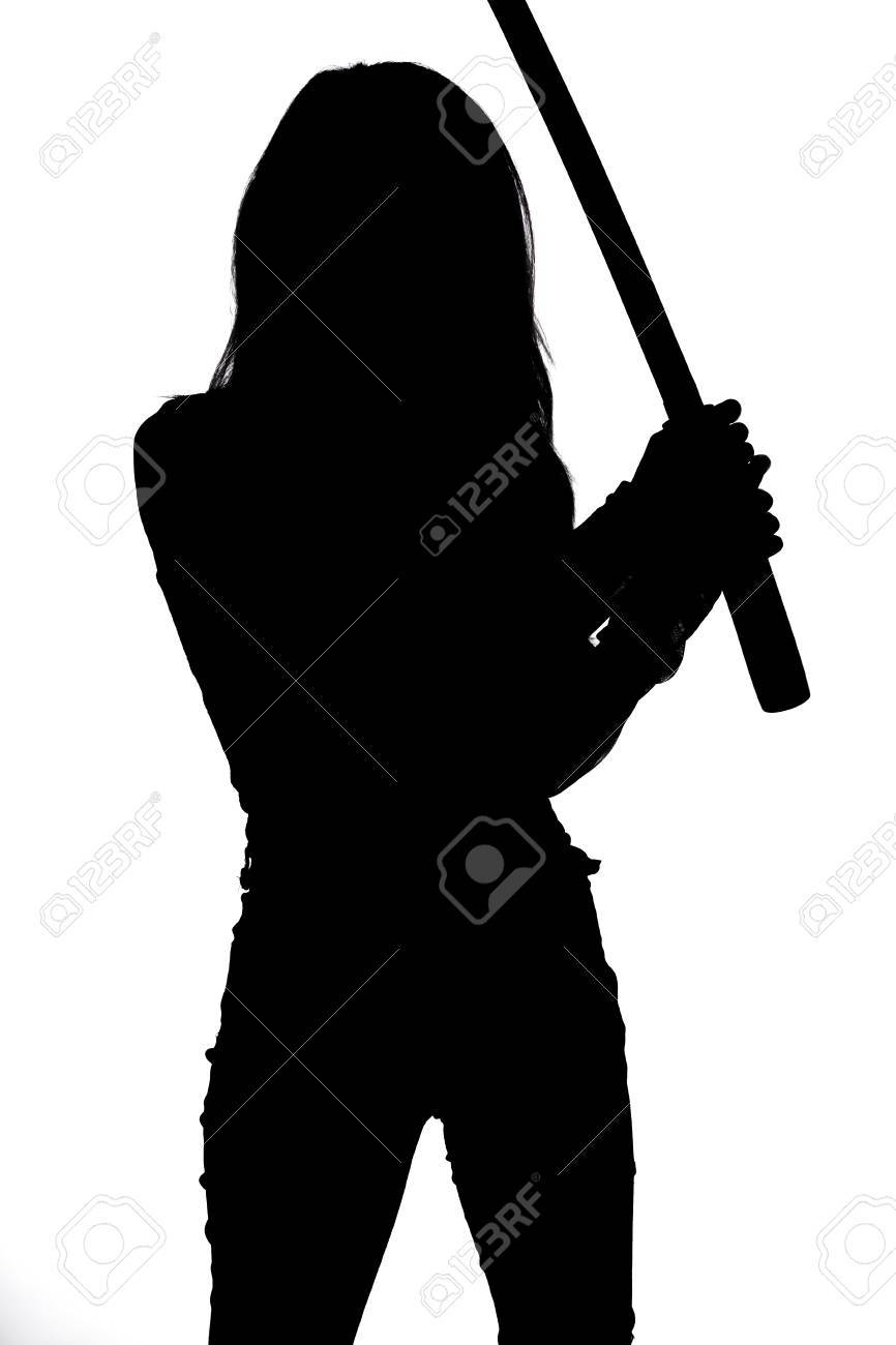 白地のサムライの刀を持つ女性のシルエット の写真素材 画像素材 Image