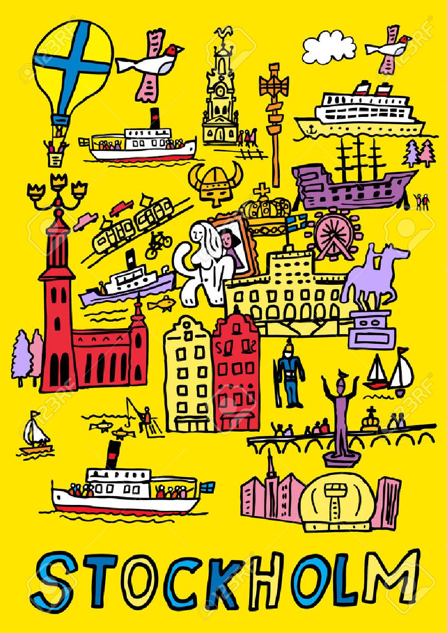 手描き ストックホルム スウェーデンの漫画スタイルの実例 のイラスト素材 ベクタ Image