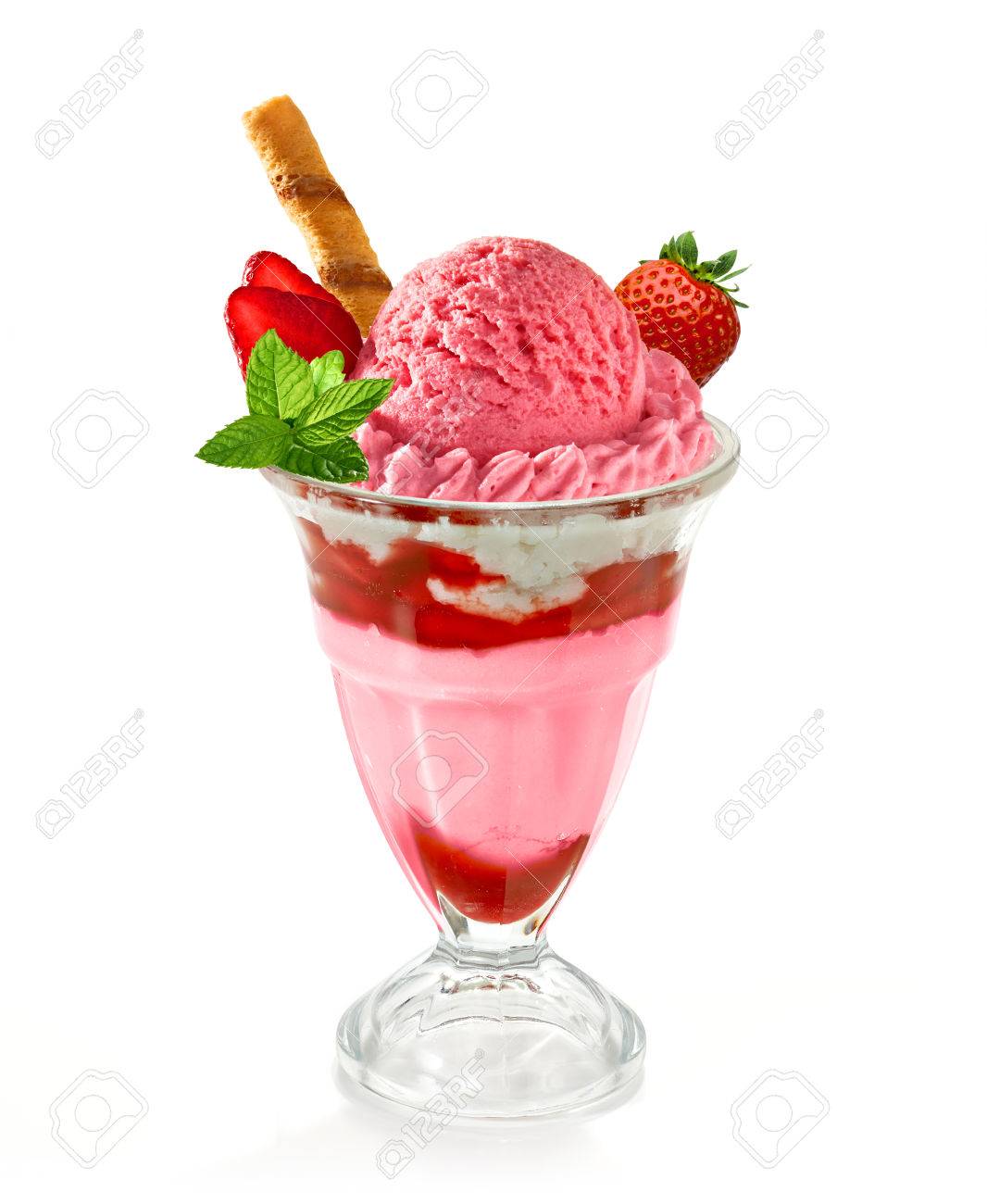 Strawberry Sundae Ice Cream Sundae On A White Background Stock Photo Picture And Royalty Free Image Image