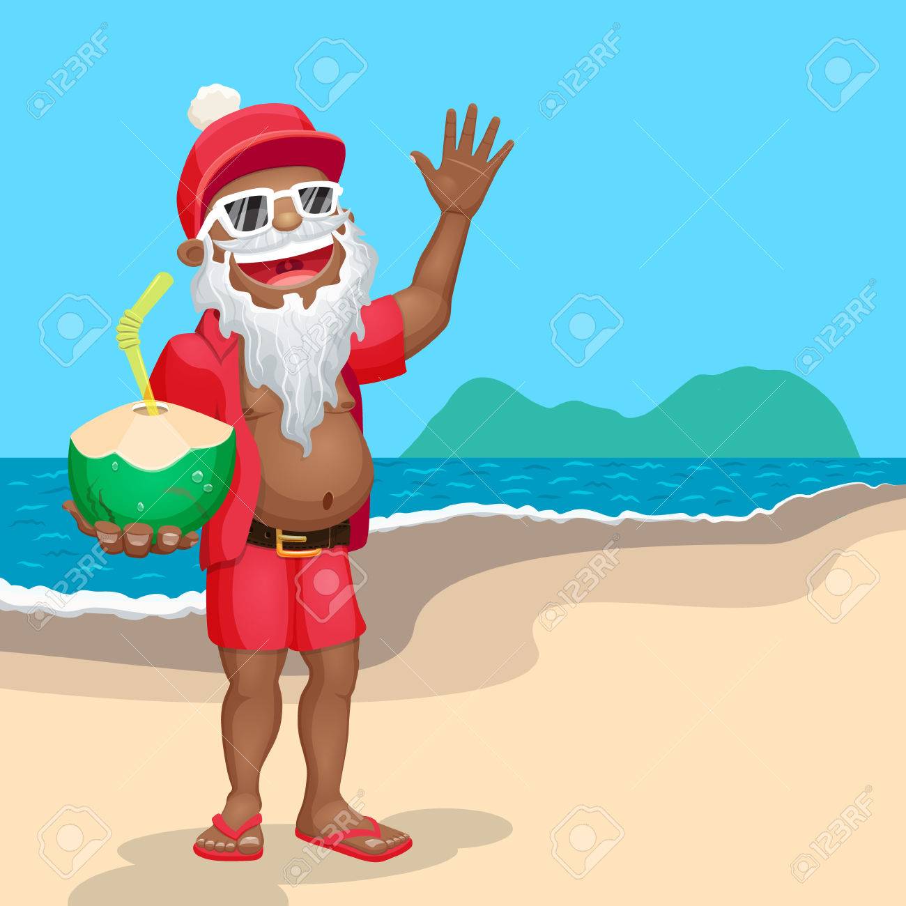 ビーチで夏の休暇を取ってサンタ クロースのイラスト素材・ベクター