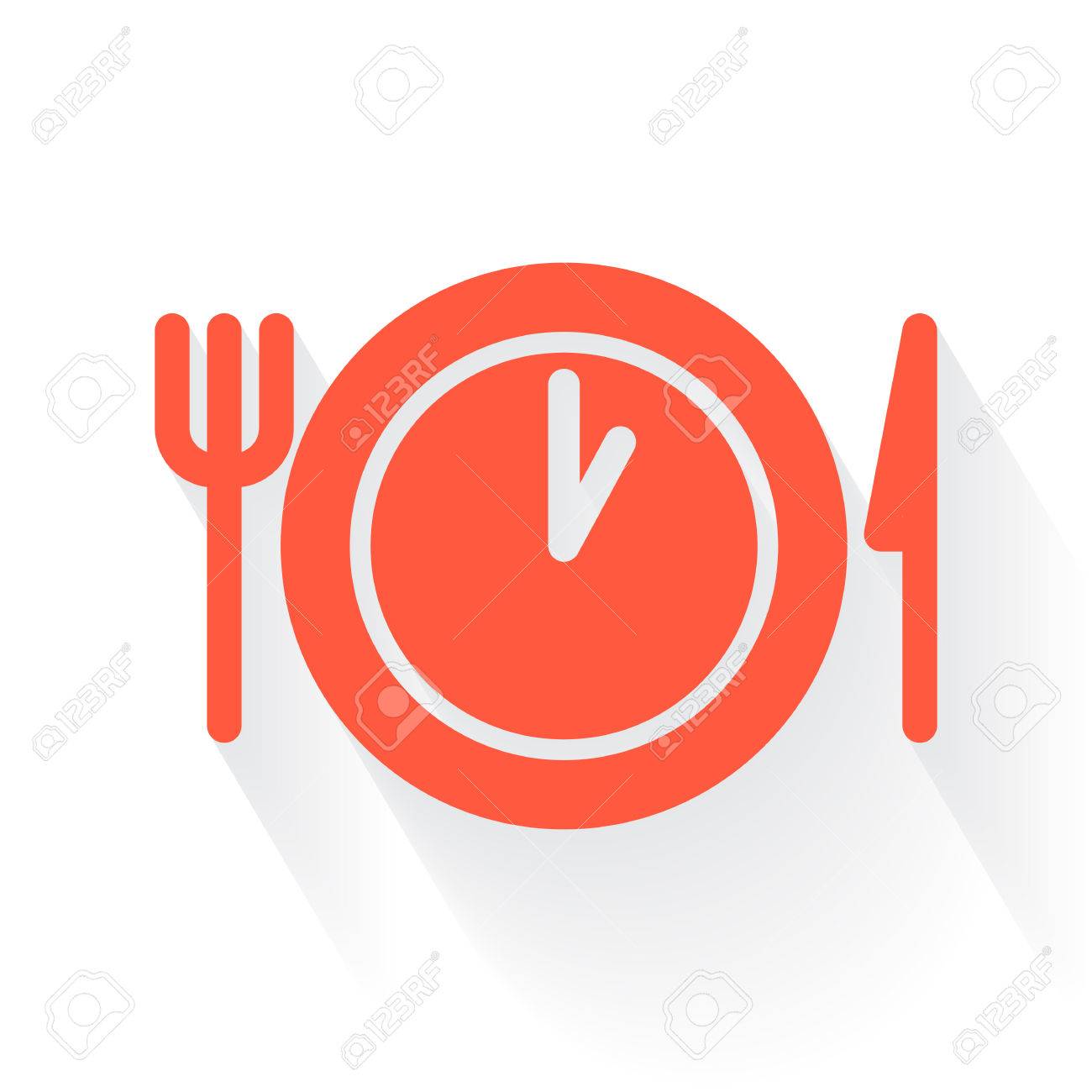 白い背景の上の影付きオレンジ ランチタイム シンボル のイラスト素材 ベクタ Image