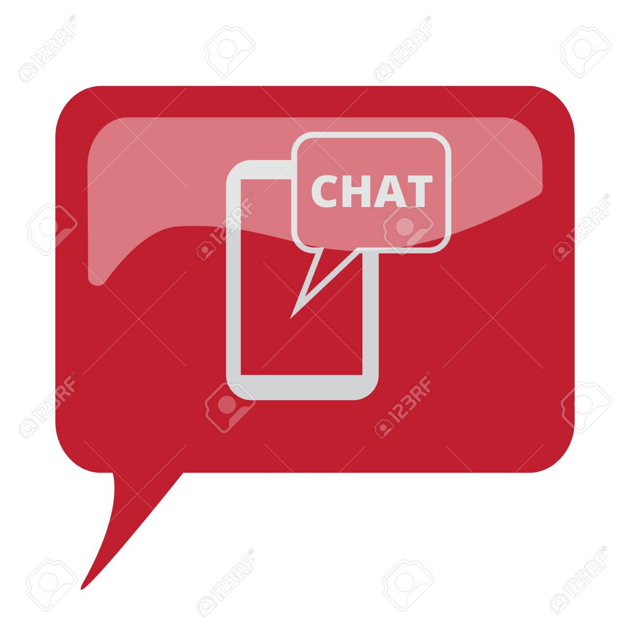 白い背景に白のチャット アイコンと赤い吹き出し のイラスト素材 ベクタ Image