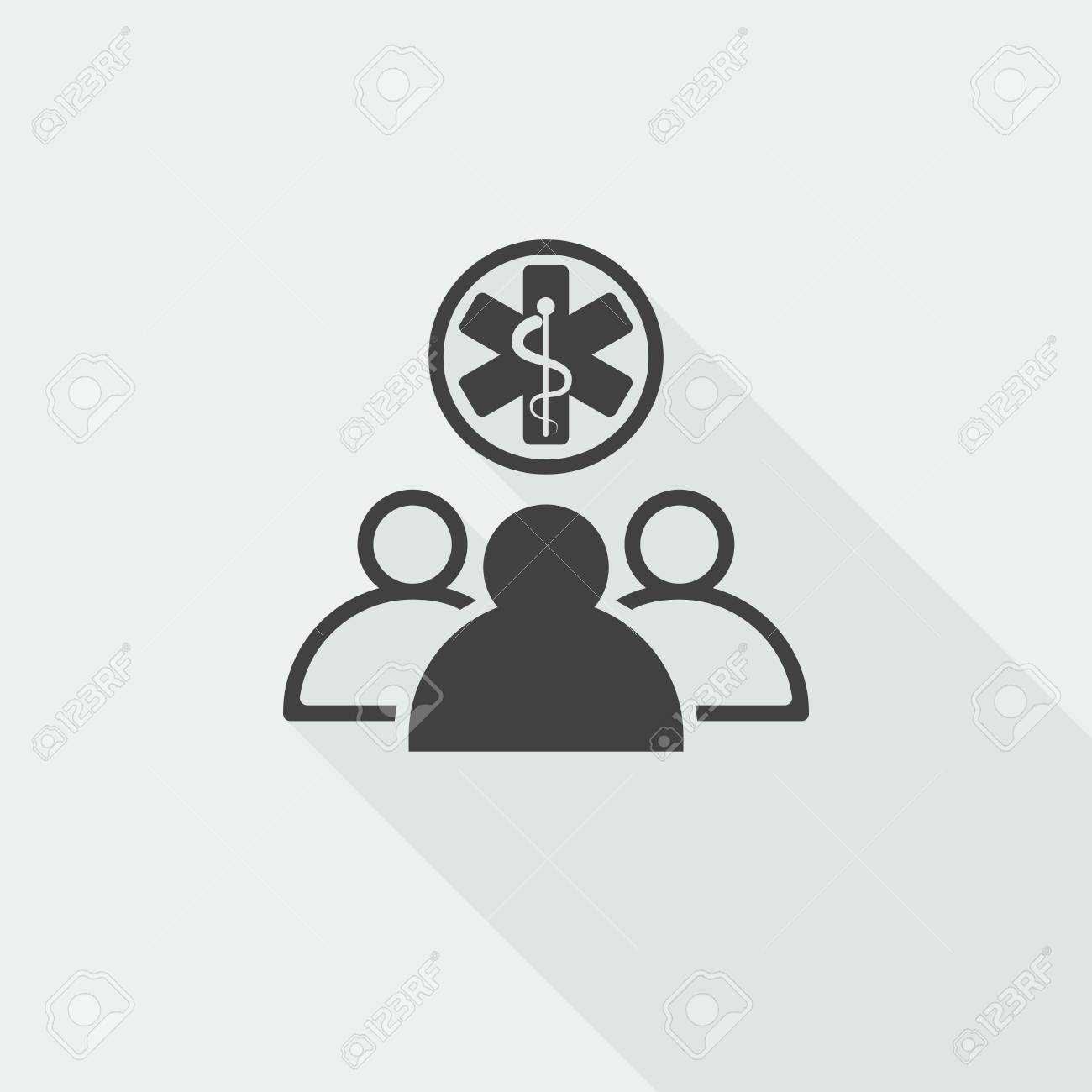 白い背景上の長い影と黒のフラット チーム医療アイコン のイラスト素材 ベクタ Image