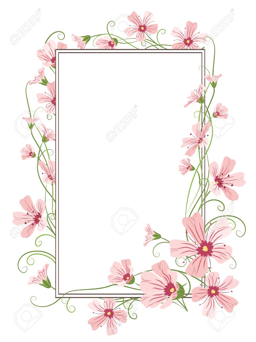 カスミソウ ピンク紫花もつれたガーランド要素 四角形の花枠フレーム テンプレート Babys の花輪 ベクター イラストをデザイン 招待状グリーティング カードのプレース ホルダーです のイラスト素材 ベクタ Image