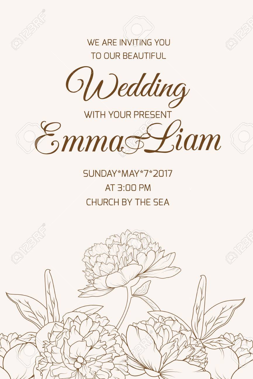 Invitation De Fête Dévénement De Mariage Mariage Carte Dorientation Portrait Modèle Rsvp Peony Fleurs Roses Fleurs De Feuillage Bouquet Dessin