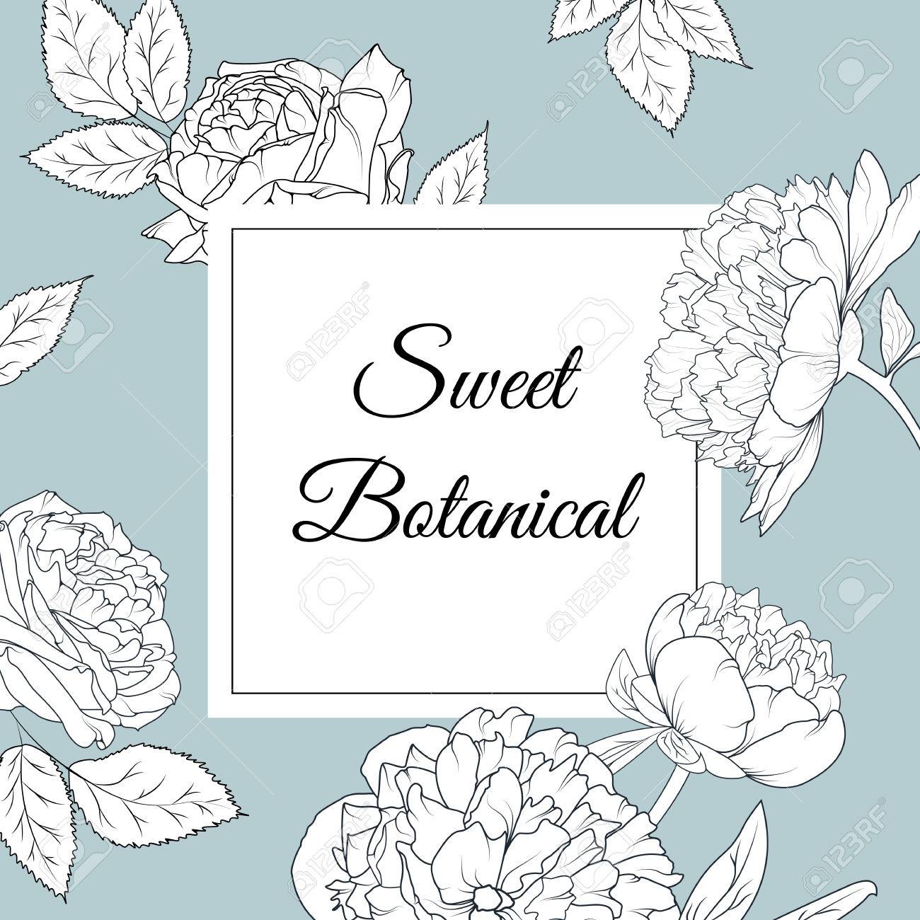 botanical peony rose flowers wedding invitation card template
