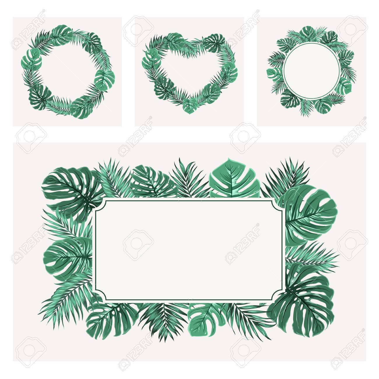 exotic tropical greenery border frame templates set rectangular