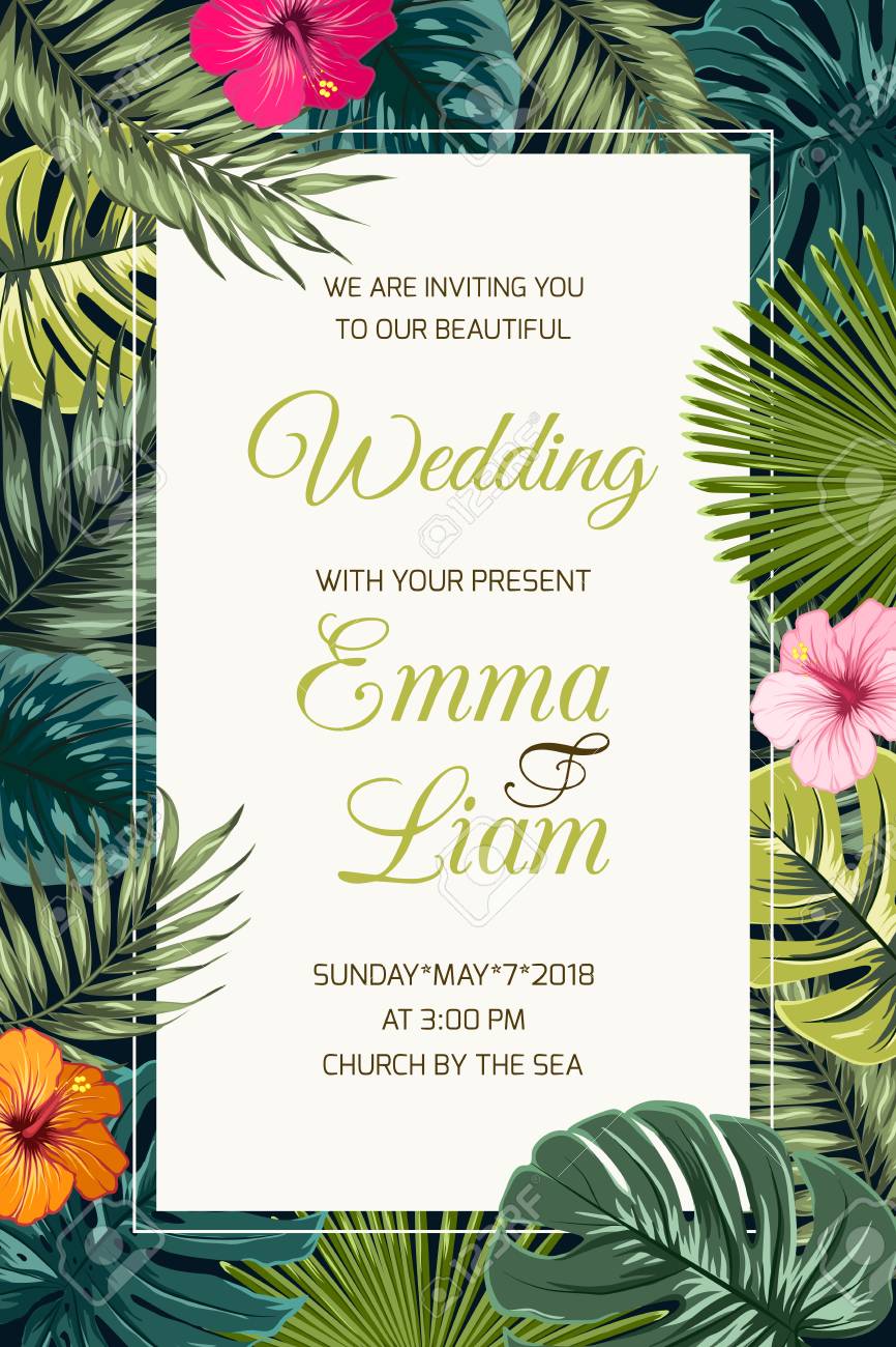 Wedding Event Invitation Card Template. Exotic Tropical Jungle For Event Invitation Card Template Wedding Event Invitation Card Template. Exotic Tropical Jungle For Event Invitation Card Template