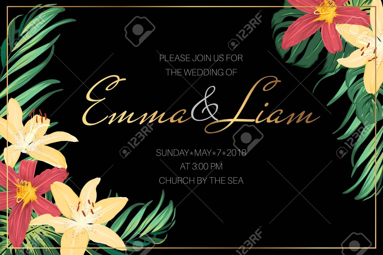 Wedding Invitation Landscape Card Template Bright Colorful Lily Royalty Free Cliparts Vectors And Stock Illustration Image 109813822