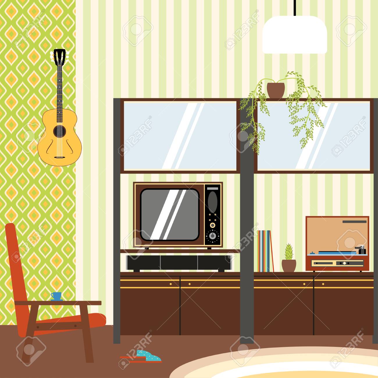 70 年代のベクトル図のスタイルで国内のインテリア のイラスト素材 ベクタ Image